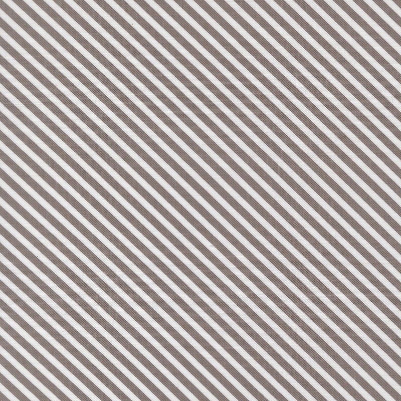 Diagonally striped white and stone gray fabric.