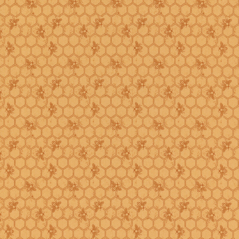 Tonal golden yellow fabric featuring a Honeycomb pattern with bees