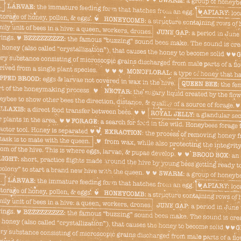 Golden yellow fabric featuring text about bees and beekeeping