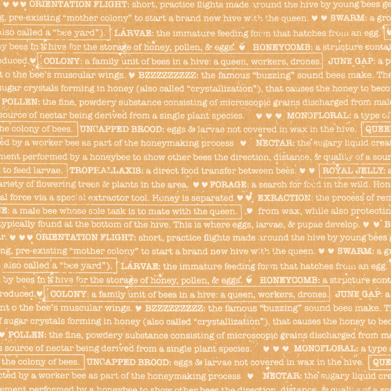 Golden yellow fabric featuring text about bees and beekeeping