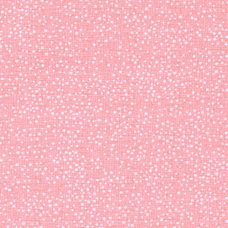 A pink fabric texture with small white dots scattered throughout.