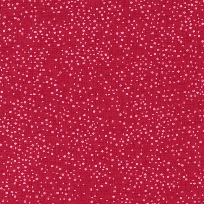 Cherry red fabric with tonal thatching and scattered dots.