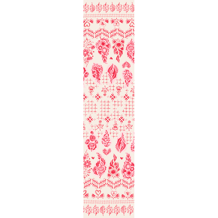 Digital mockup of a cream ombre double border stripe, showing the selvage-to-selvage paisley and floral design.
