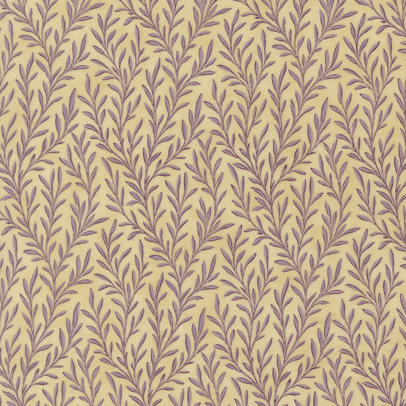 Light tan fabric with sprawling purple leafy vines.