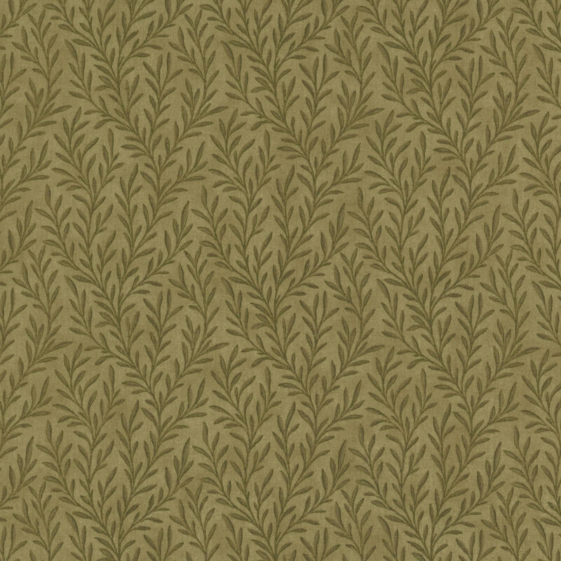 Fern green fabric with sprawling tonal leafy vines.