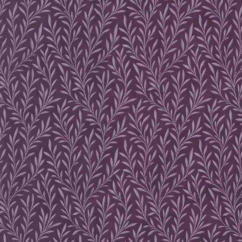 Plum purple fabric with sprawling purple leafy vines.