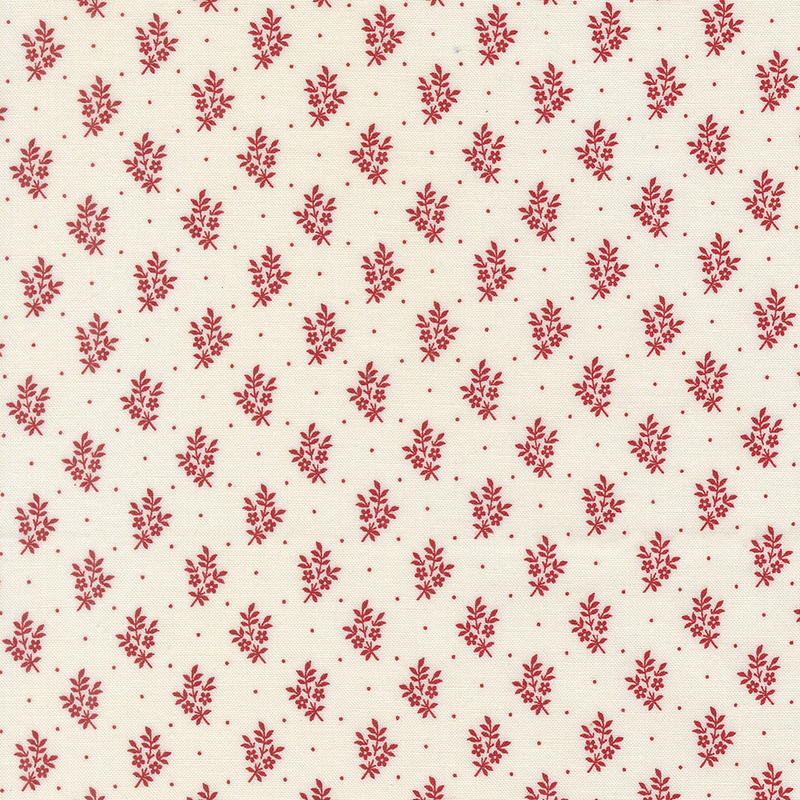 Repeating floral pattern in red on a light cream background.