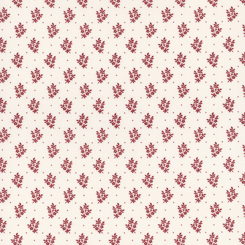 Repeating floral pattern in red on a light cream background.