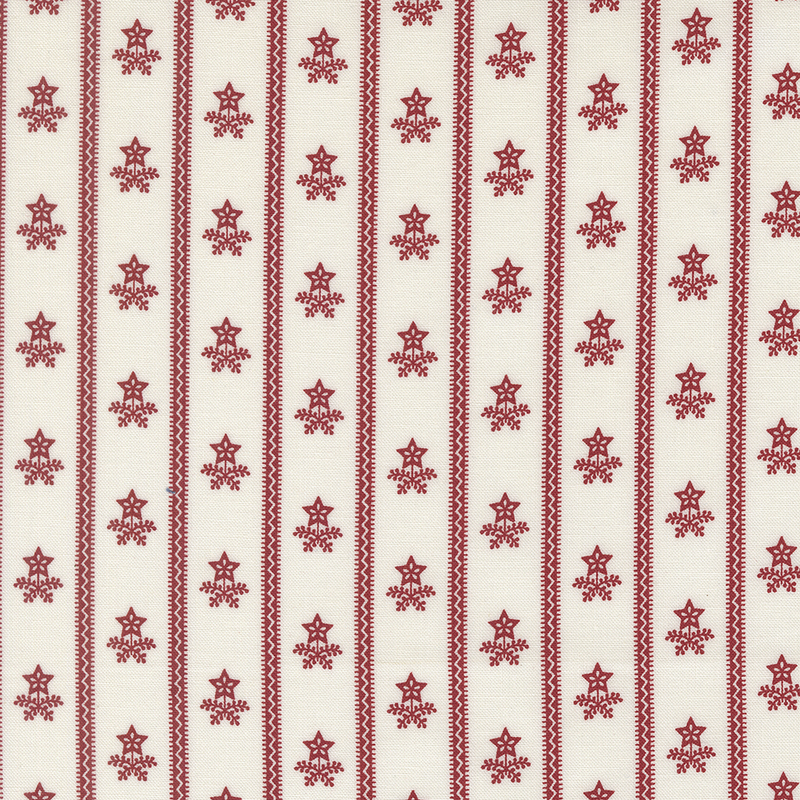 Red and white patterned fabric featuring alternating rows of small stars and decorative lines.