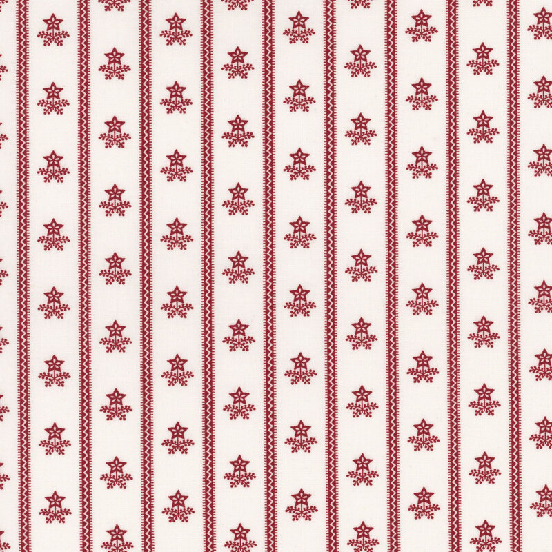 Red and white patterned fabric featuring alternating rows of small stars and decorative lines.