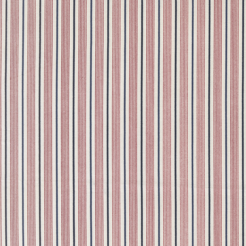 Vertical stripes in red, blue, and cream, creating a textured fabric pattern.