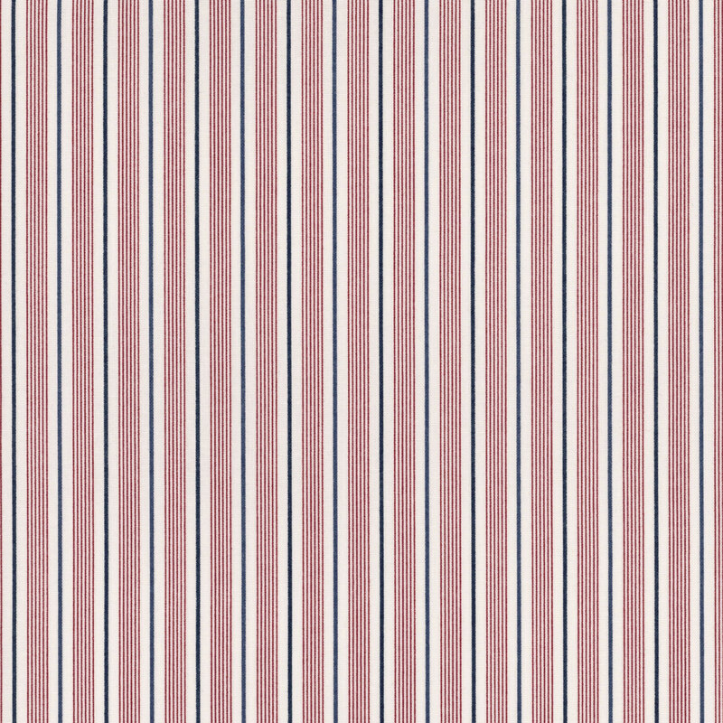 Vertical stripes in red, blue, and cream, creating a textured fabric pattern.
