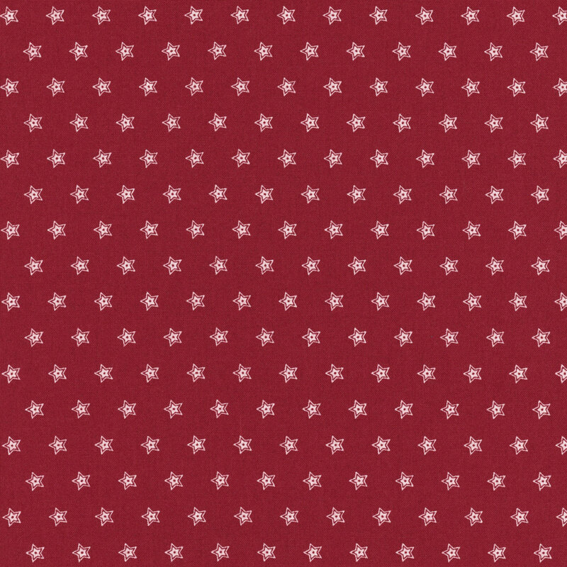 Red fabric featuring a repeating pattern of white outlined stars.