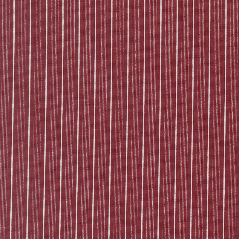 Red fabric with thin white vertical stripes, creating a textured pattern.