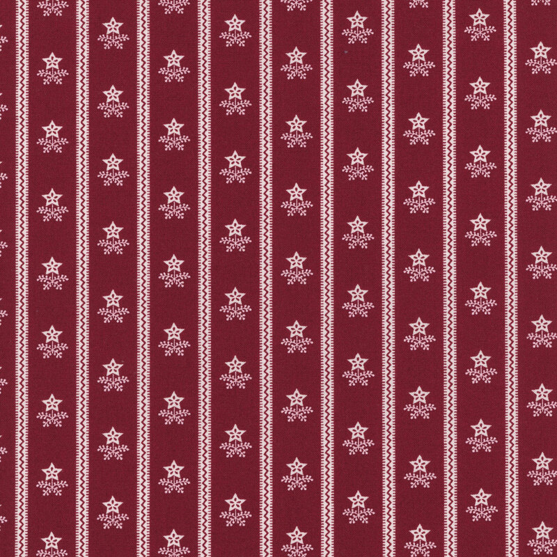 Red fabric with vertical stripes featuring white star patterns and decorative borders.