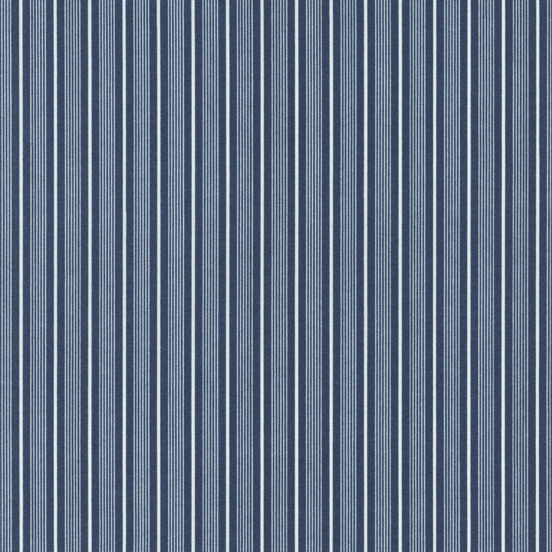 Blue fabric with vertical white stripes, creating a simple yet stylish pattern.