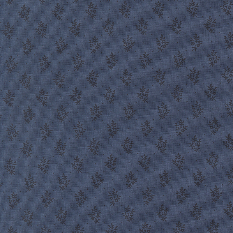 Navy fabric with a delicate floral pattern in a repeated design.