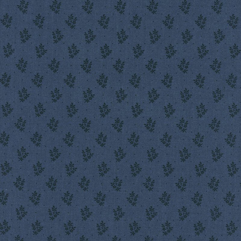 Navy fabric with a delicate floral pattern in a repeated design.