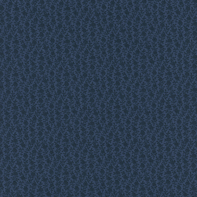 Dark blue fabric with a subtle pattern of small, intricate floral designs.