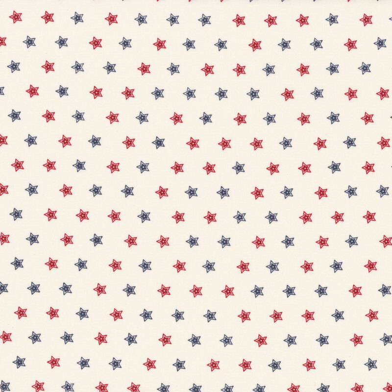 Red and blue stars arranged in a repeating pattern on a white background.