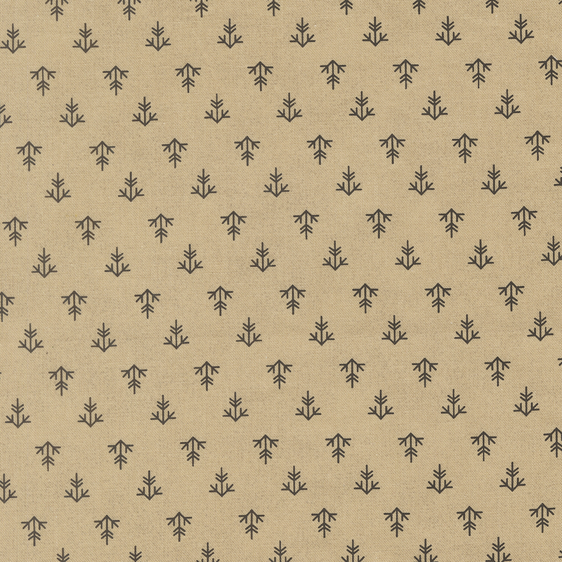 A tan fabric with a uniform pattern of black line shapes.