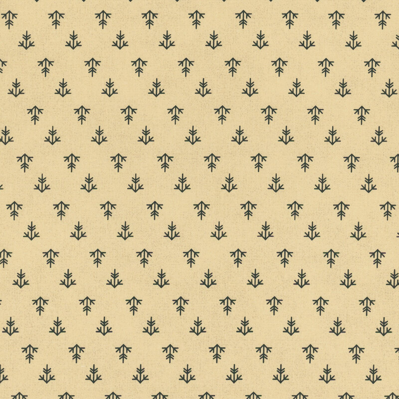 A tan fabric with a uniform pattern of black line shapes.