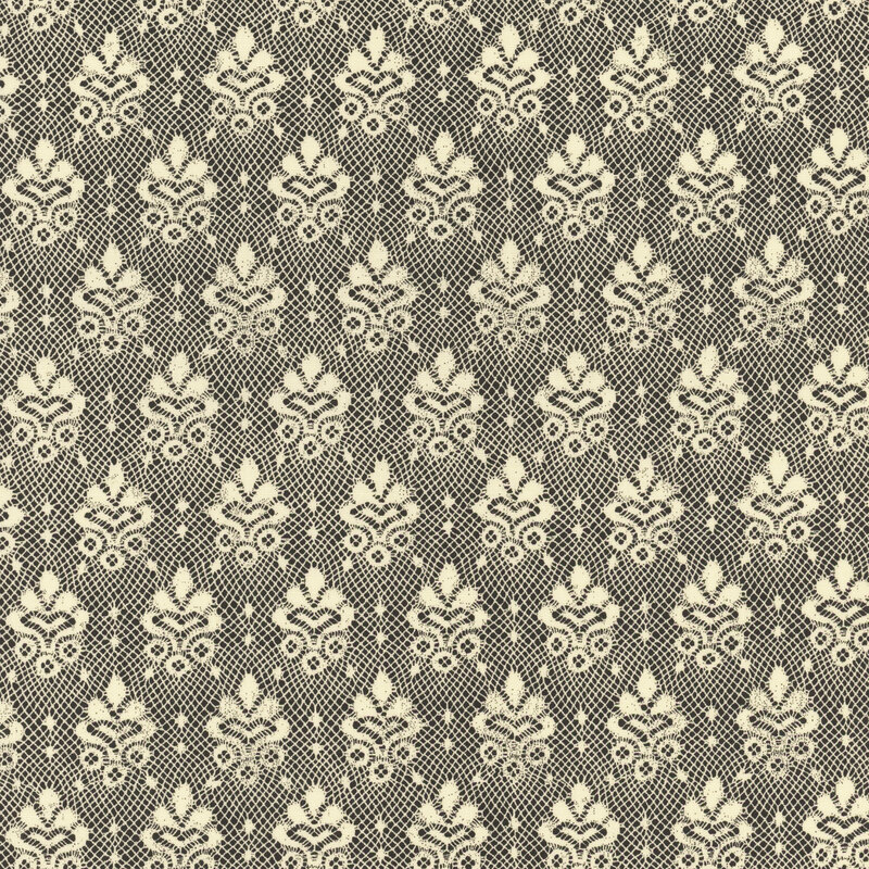 A light cream lace pattern on a black background.