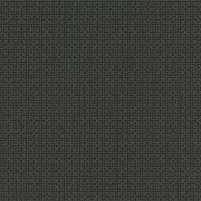 A black fabric with a tonal dark gray geometric netting design.