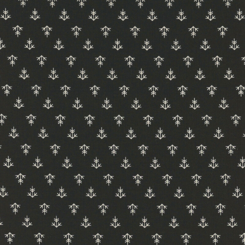 A black fabric with a uniform pattern of cream line shapes.