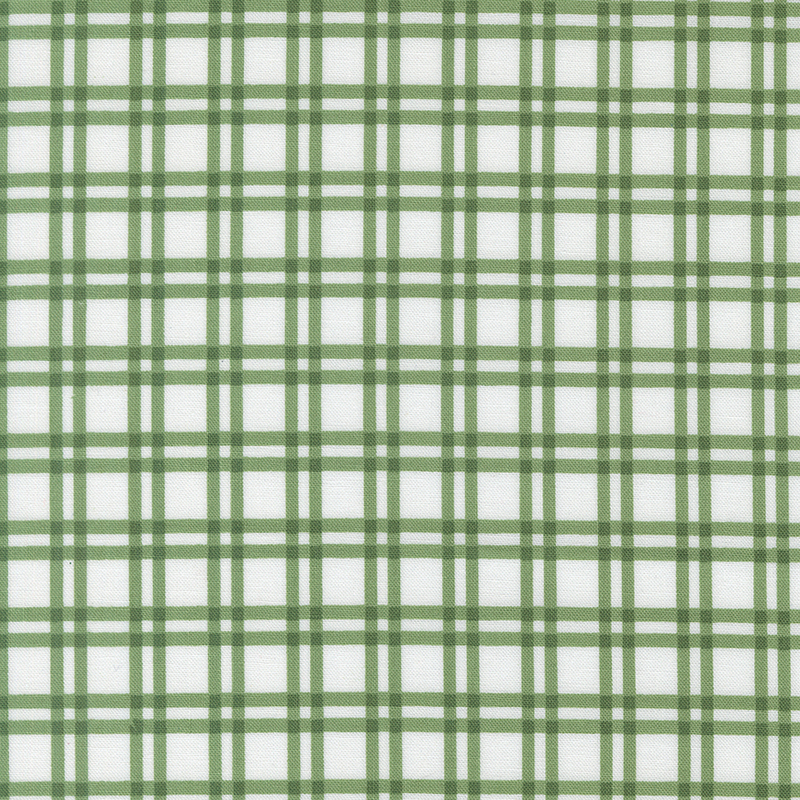 White fabric with a green plaid pattern.
