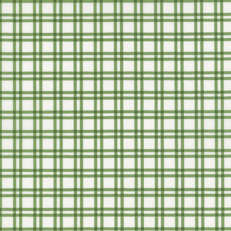White fabric with a green plaid pattern.