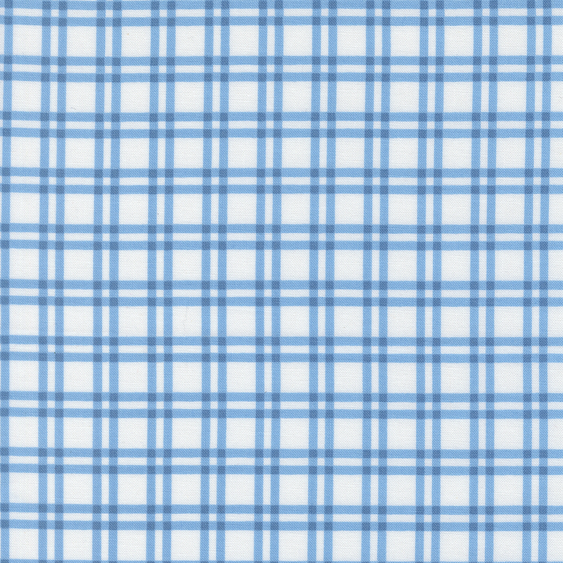 White fabric with a light blue plaid pattern.