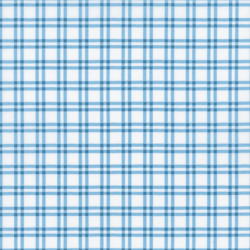 White fabric with a light blue plaid pattern.