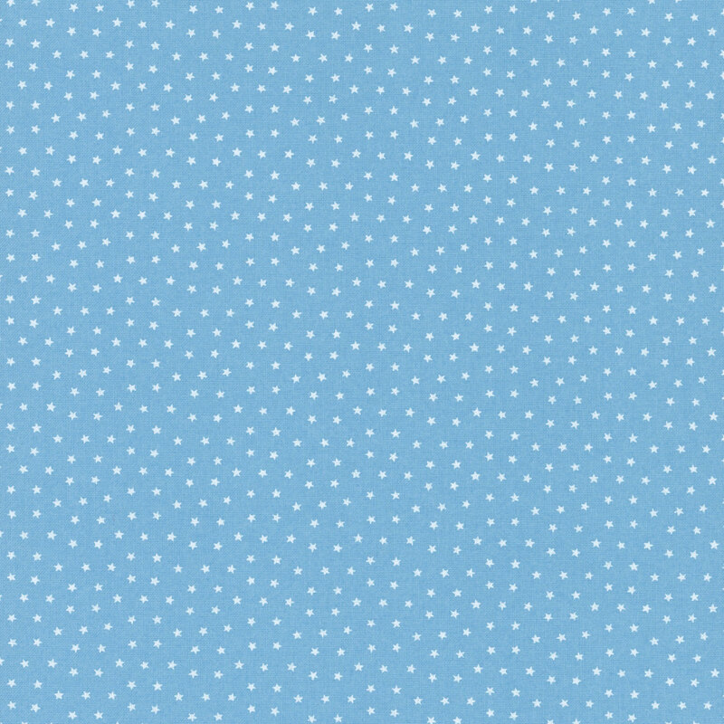 Sky blue fabric with tiny scattered white stars.