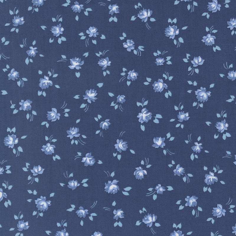 Navy fabric with small lighter blue tossed florals.