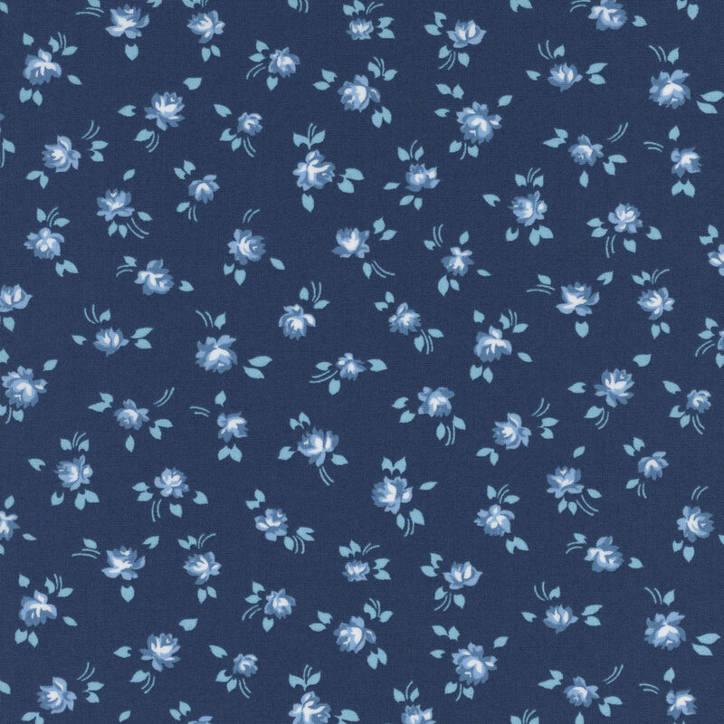 Navy fabric with small lighter blue tossed florals.