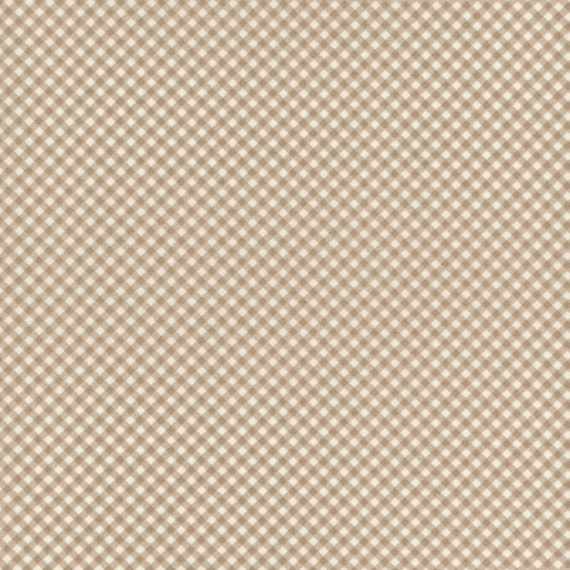 Brown and cream gingham fabric swatch.