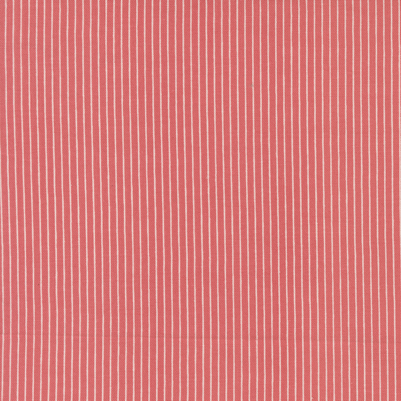 Coral red fabric with a cream pinstripe.