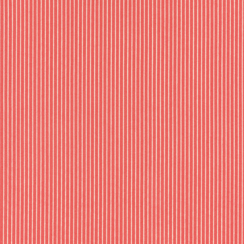 Coral red fabric with a cream pinstripe.