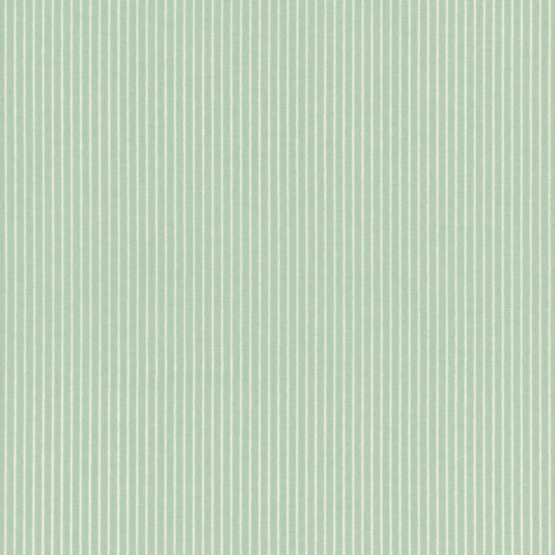Misty green fabric with a cream pinstripe.