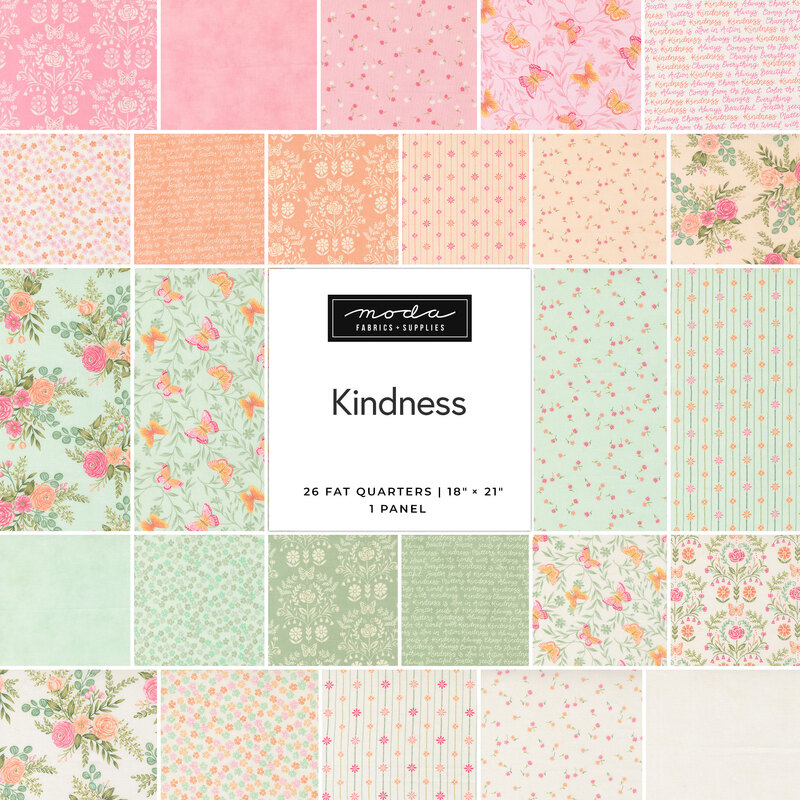 A collage of all the fabrics featured throughout the Kindness collection by Deb Strain for Moda Fabrics.