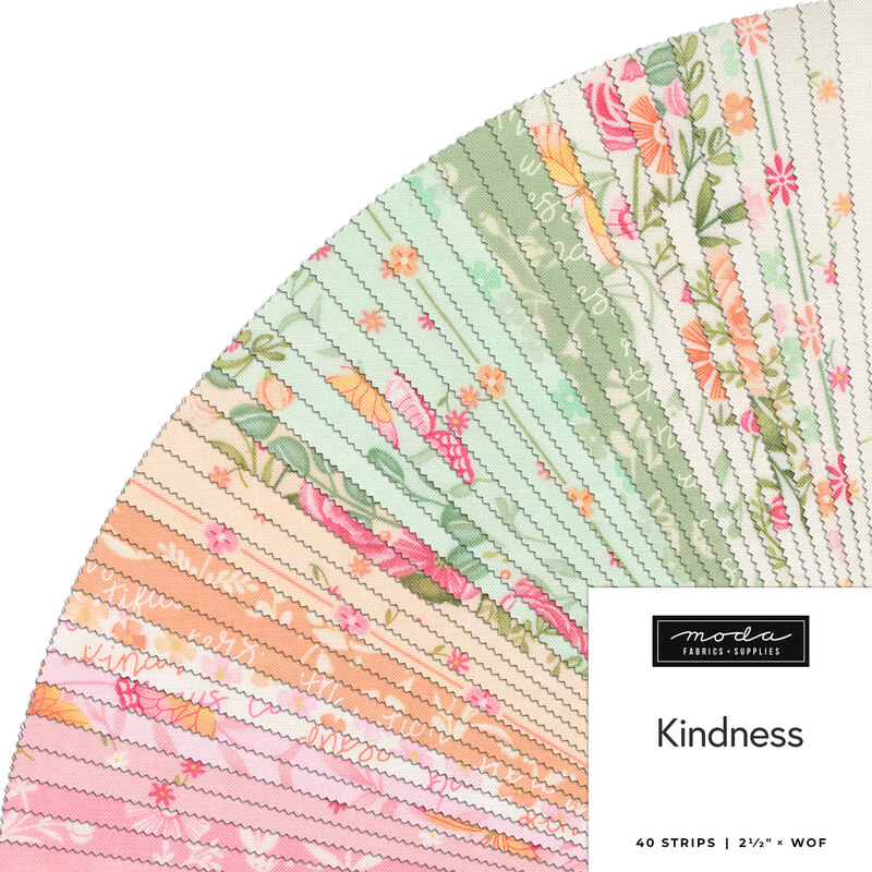 A collage of all the fabrics featured throughout the Kindness Jelly Roll by Deb Strain for Moda Fabrics.
