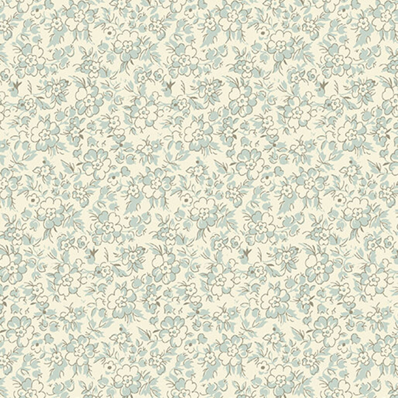 Light floral pattern with blue flowers on a soft cream fabric.