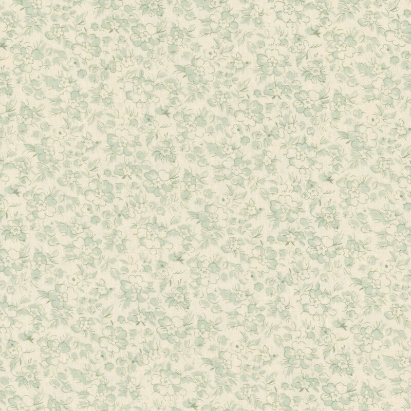 Light floral pattern with blue flowers on a soft cream fabric.
