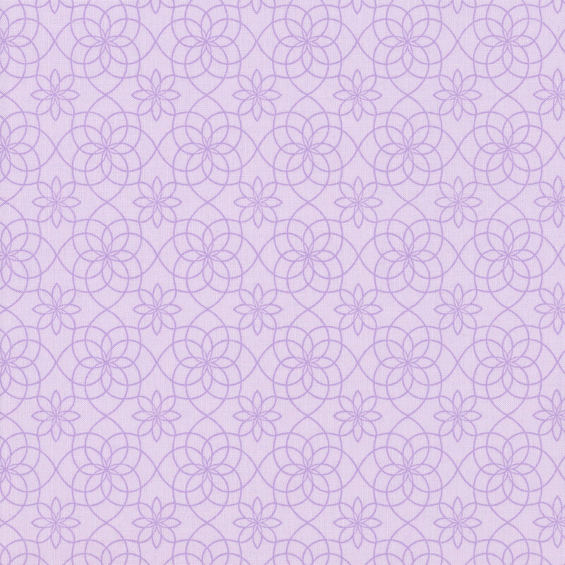 Light purple fabric featuring a floral and circular pattern with intricate lines and flowers.