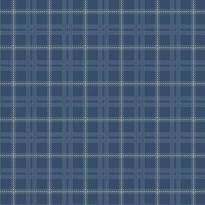Blue fabric with a white glen check pattern.