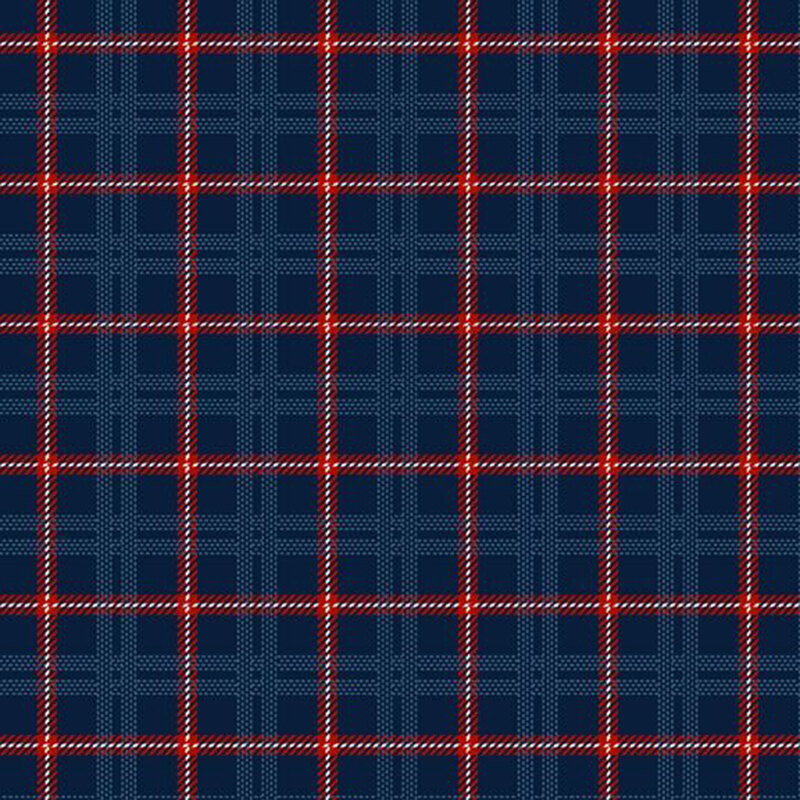 Dark blue fabric with red glen check pattern.