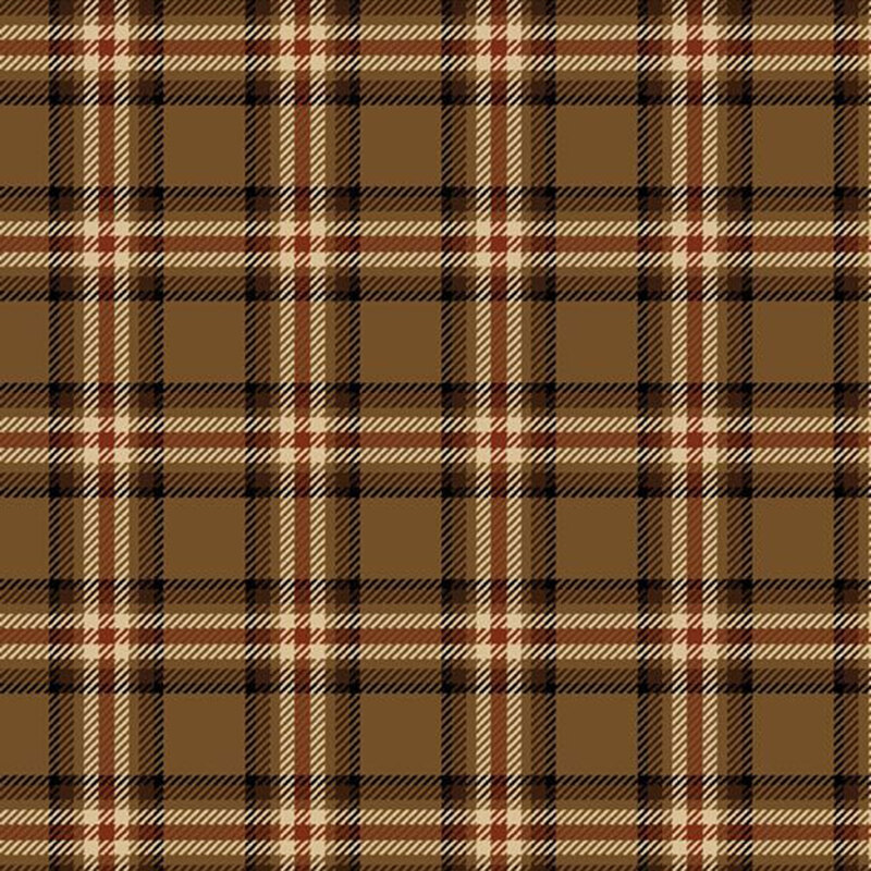 Flannel fabric with blue and tan plaid on a suede background.