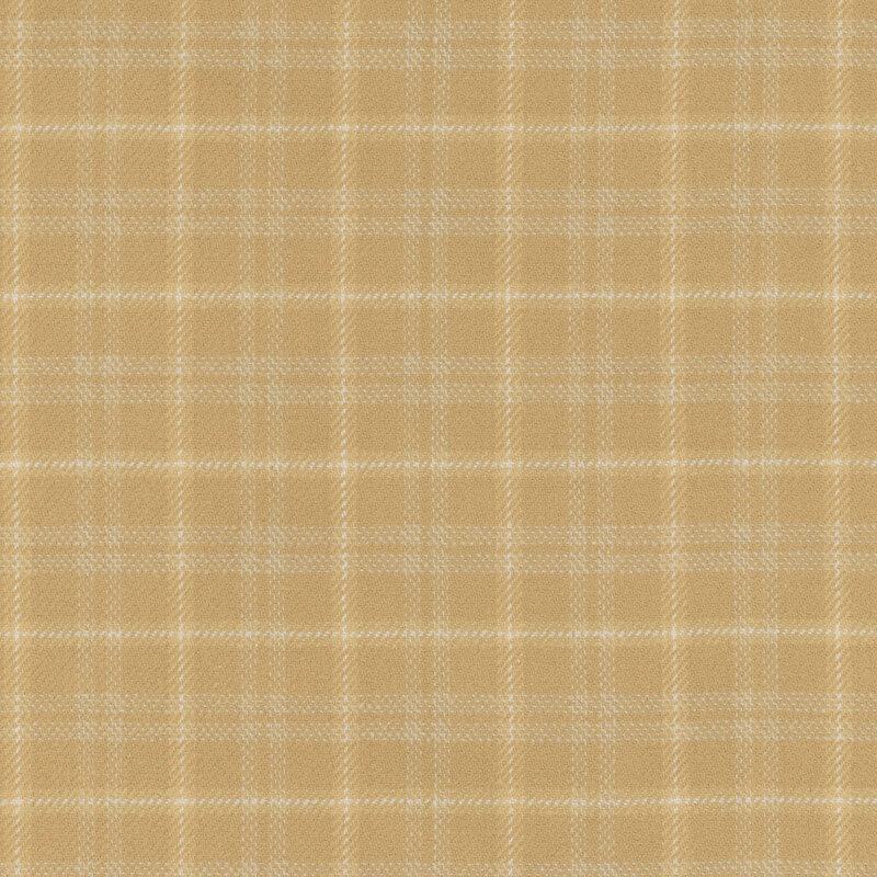 Flannel fabric in a tonal tan window pane plaid.