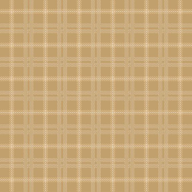 Flannel fabric in a tonal tan window pane plaid.